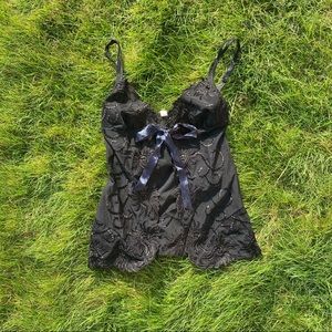 Vintage Black Lace Tie Front Lingerie Top Small